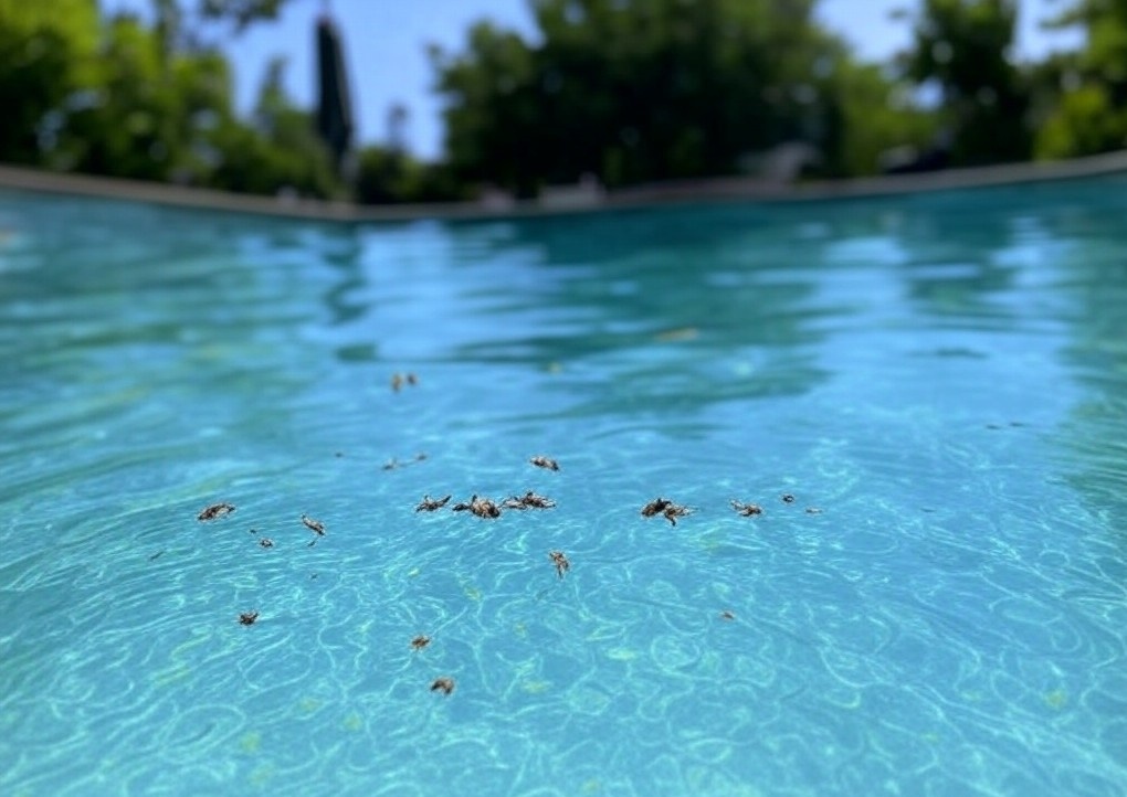 Waterbugs are a pain for pool owners Waterbugs in a pool